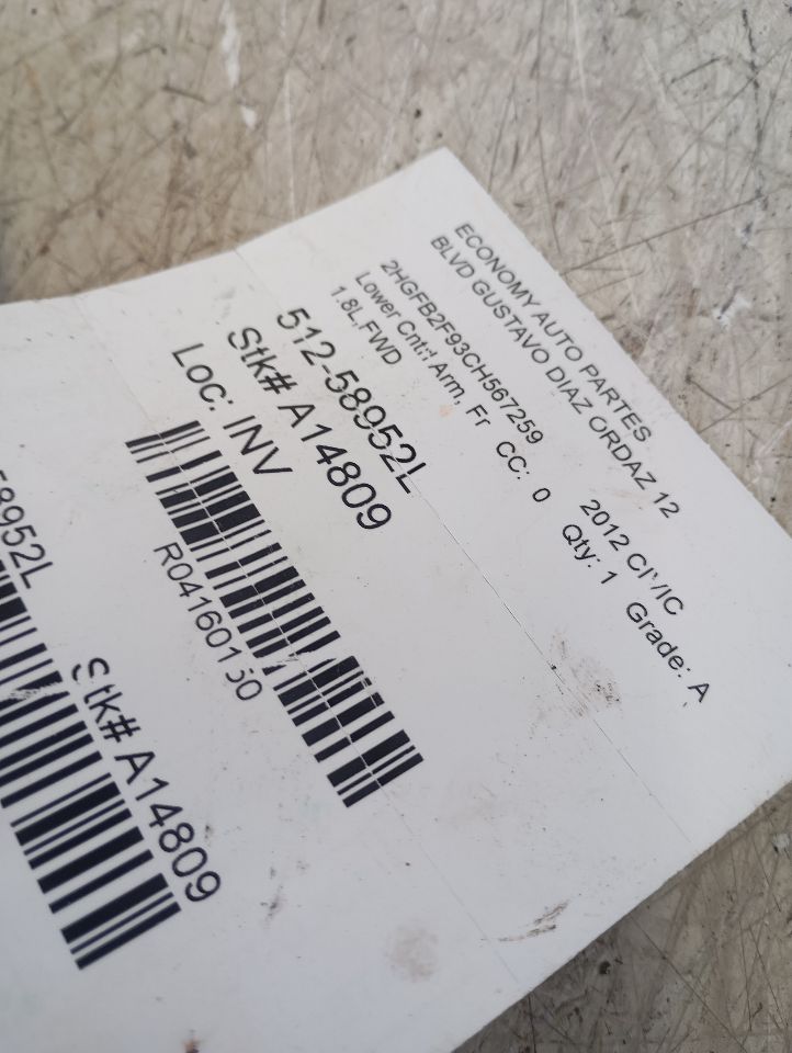 2012 CIVIC Honda Lower Cntrl Arm, Fr