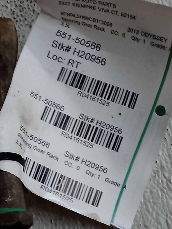 2012 Honda ODYSSEY Steering Gear Rack