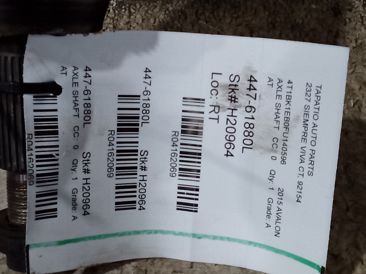 2015 Toyota AVALON Axle Shaft