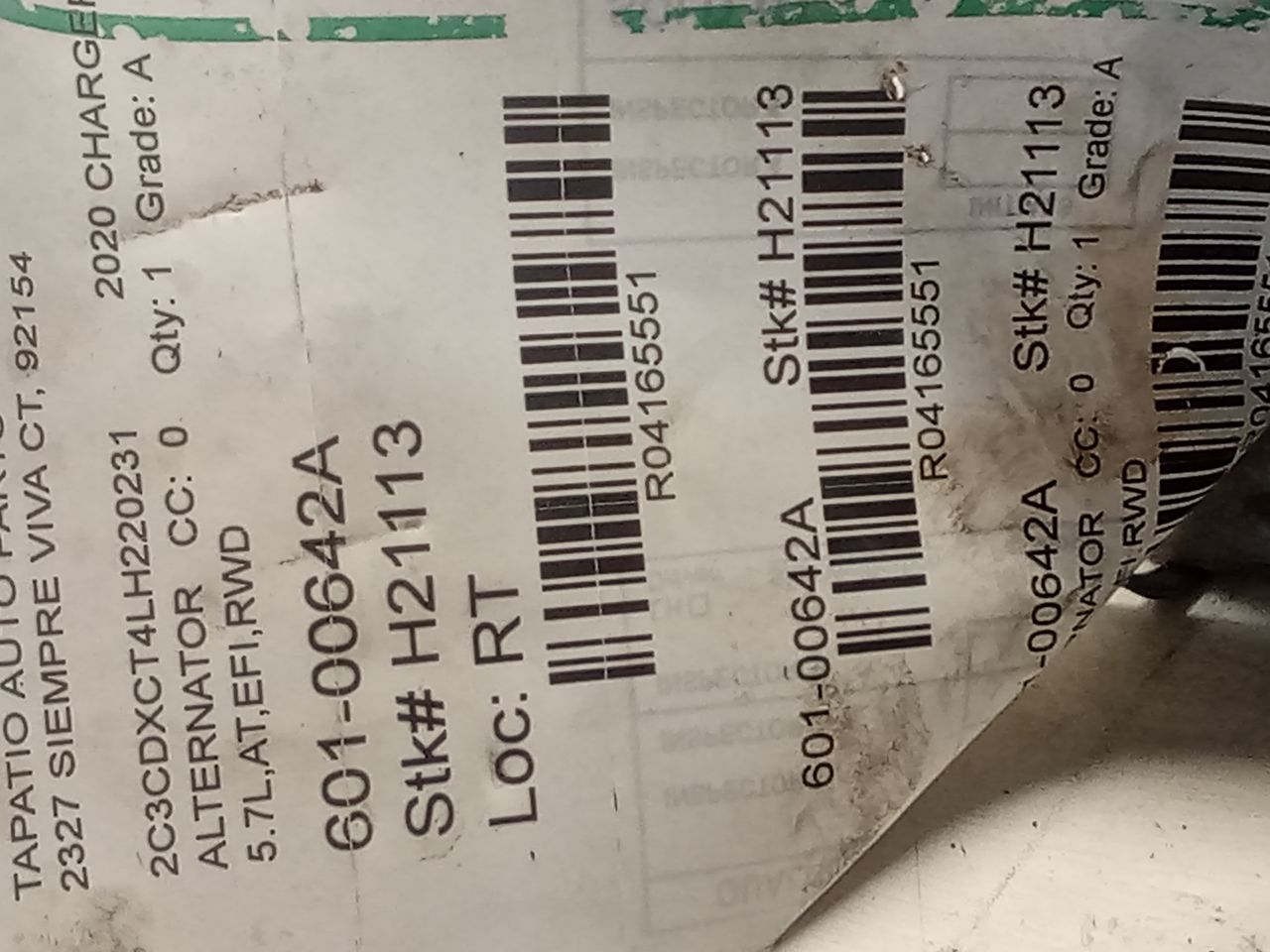 2020 CHARGER Chrysler Alternator