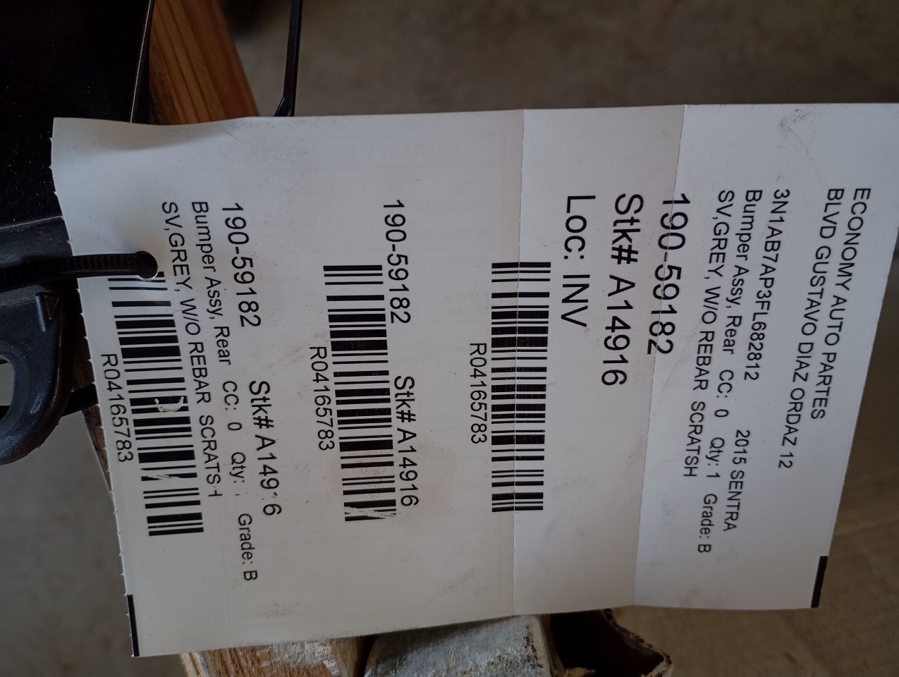 2015 Nissan SENTRA Bumper Assy, Rear
