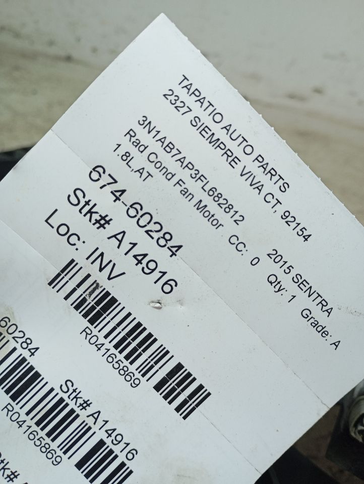 2015 Nissan SENTRA Rad Cond Fan Motor