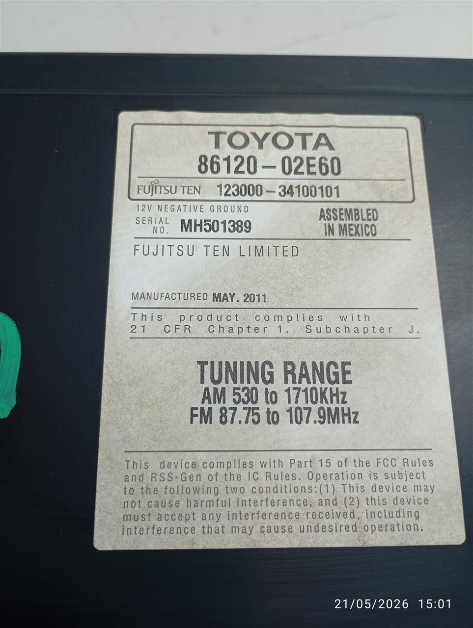 Used 2011 Toyota COROLLA Radio Audio - Stock #A14906