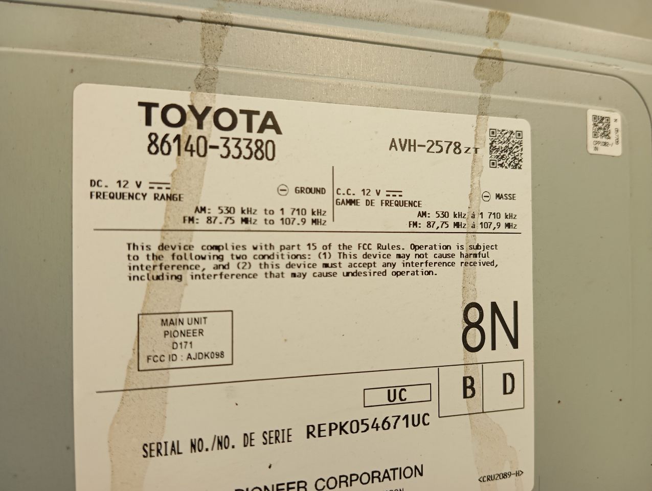 Used 2018 Toyota CAMRY ID 86140-06880 - Stock #H20885
