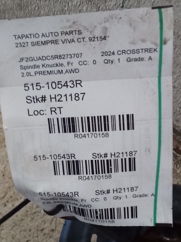 2024 Subaru XV CROSSTREK Spindle Knuckle, Fr