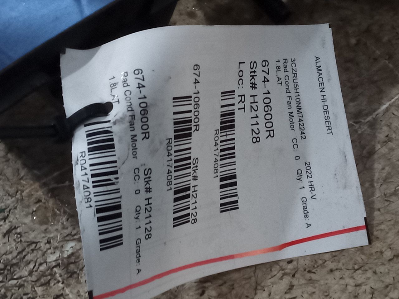 2022 Honda HR-V Rad Cond Fan Motor