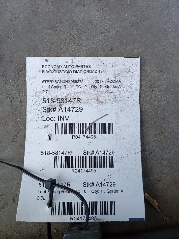 2017 Toyota TACOMA Leaf Spring Rear