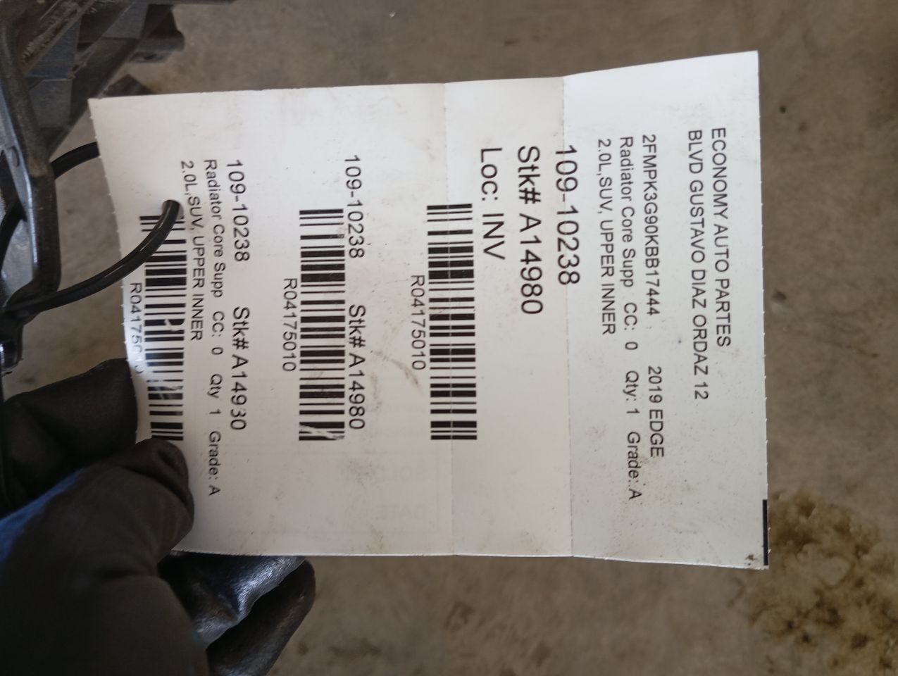 2019 Ford EDGE Radiator Core Supp