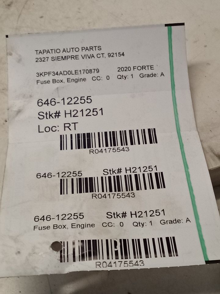2020 FORTE Kia Fuse Box, Engine