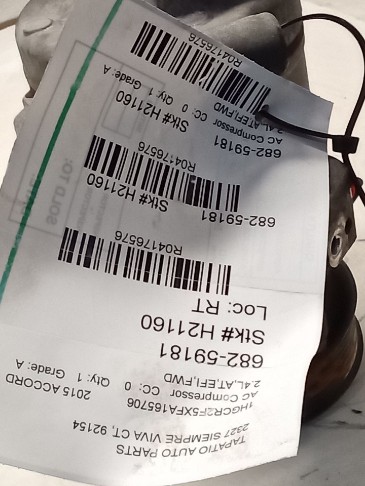 Used 2015 Honda ACCORD AC Compressor - Stock #H21160