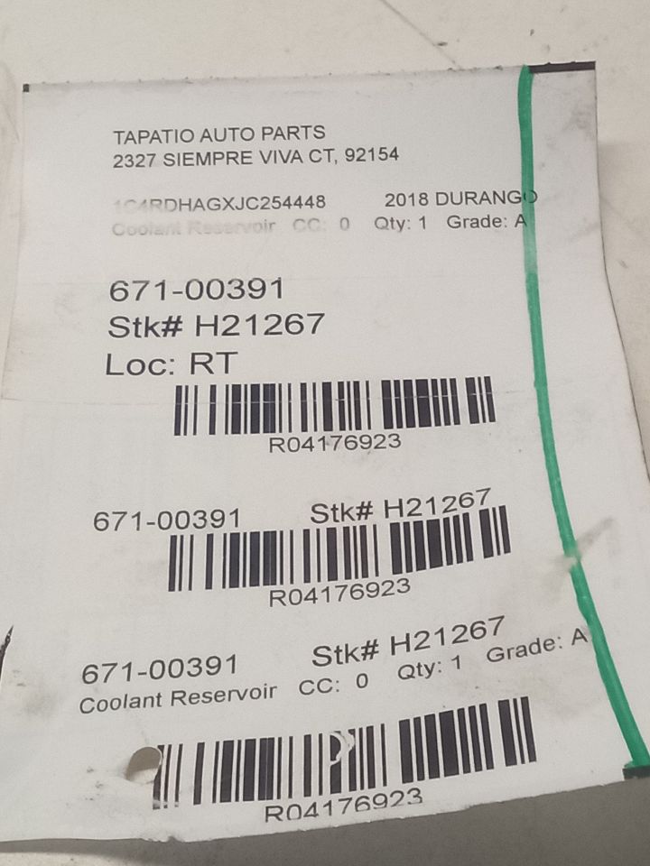 2018 Chrysler DURANGO Coolant Reservoir