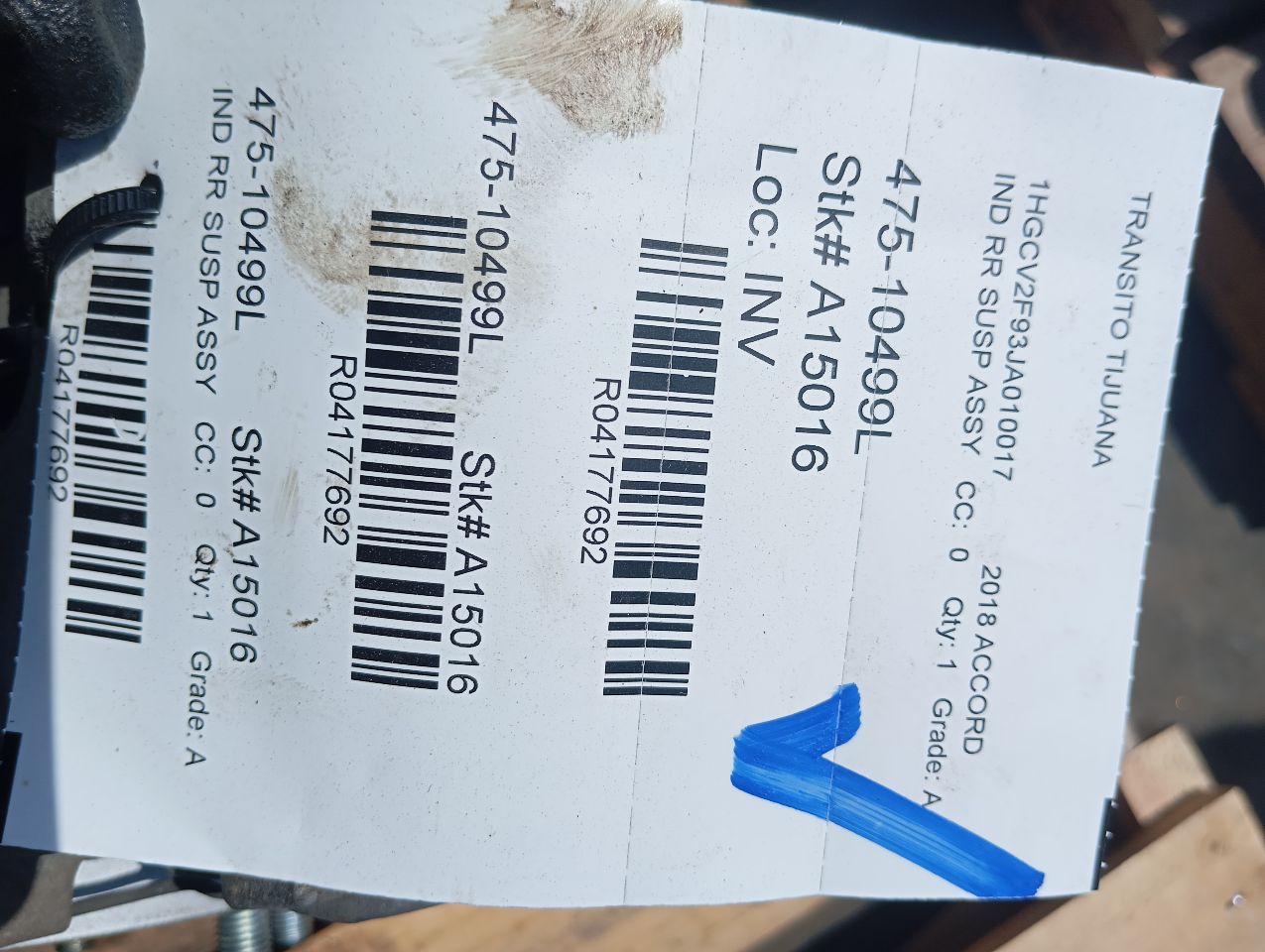 2018 Honda ACCORD Ind Rr Susp Assy