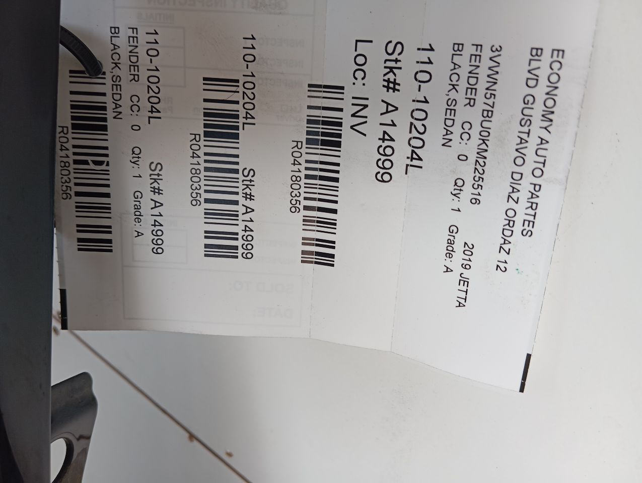 2019 Volkswagen JETTA Fender