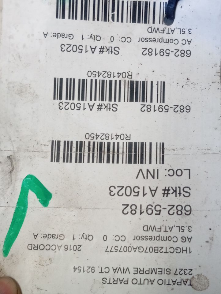 Used 2016 Honda ACCORD AC Compressor - Stock #A15023