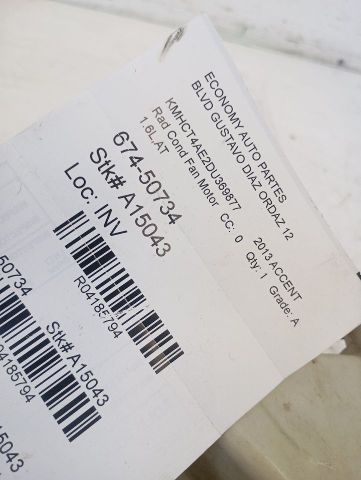 2013 Hyundai ACCENT Rad Cond Fan Motor