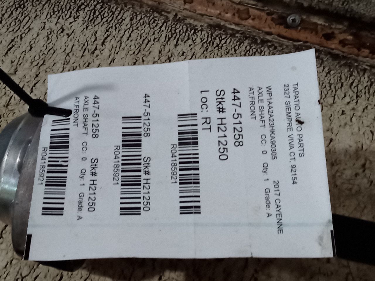 2017 Porsche PORSCHE CAYENNE Axle Shaft