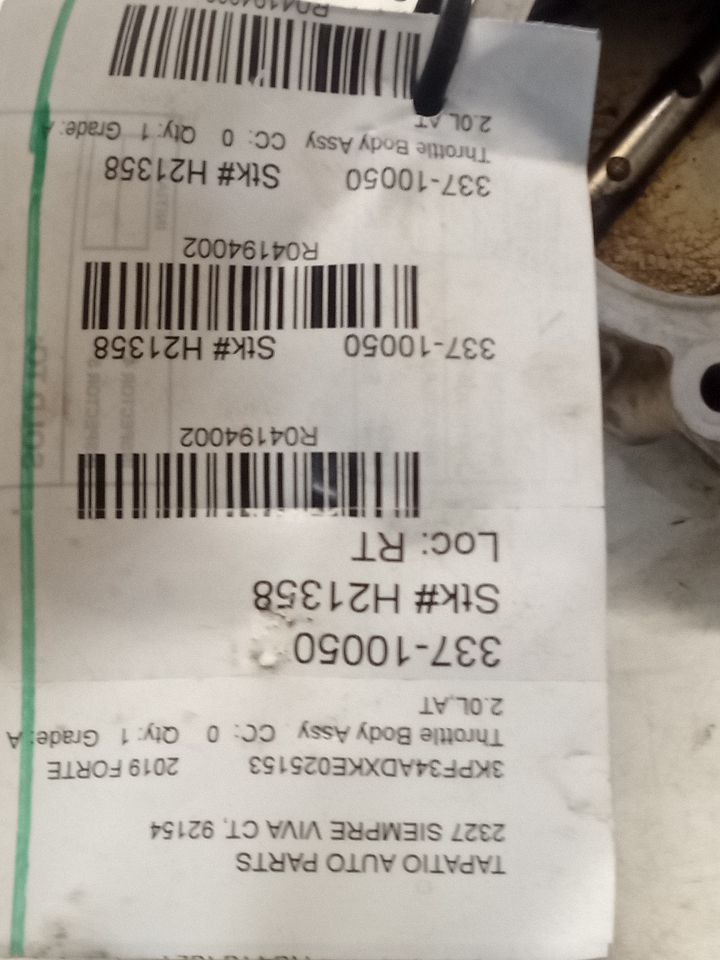 2019 Kia FORTE Throttle Body Assy