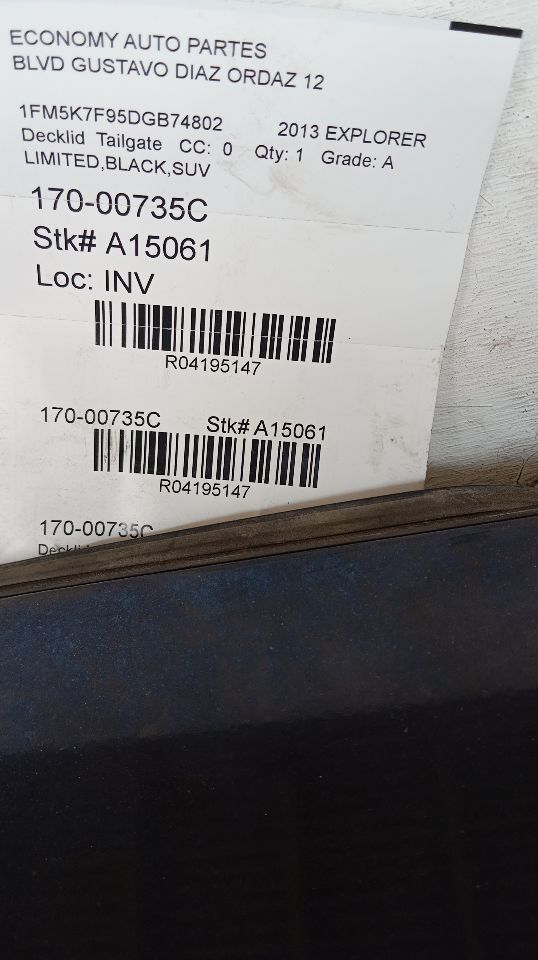 2013 Ford EXPLORER Decklid  Tailgate