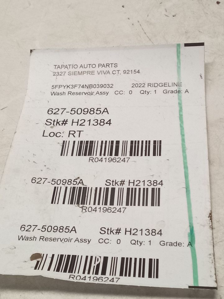 2022 Honda RIDGELINE Wash Reservoir Assy