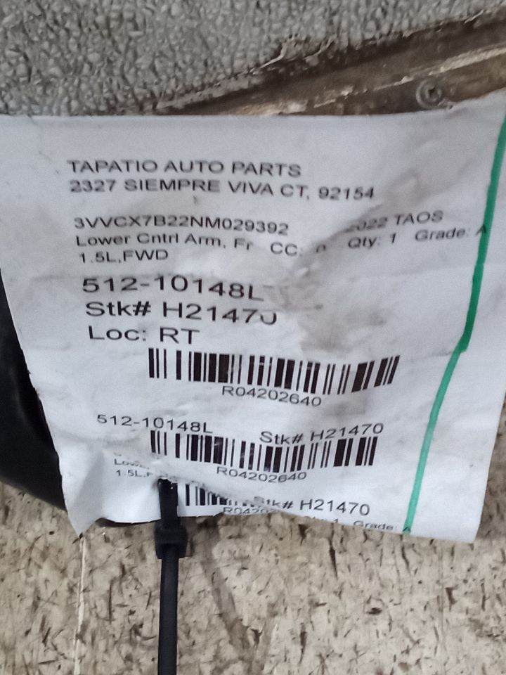 2022 Volkswagen TAOS Lower Cntrl Arm, Fr