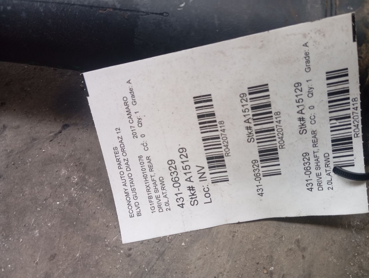 2017 General Motors CAMARO Drive Shaft, Rear