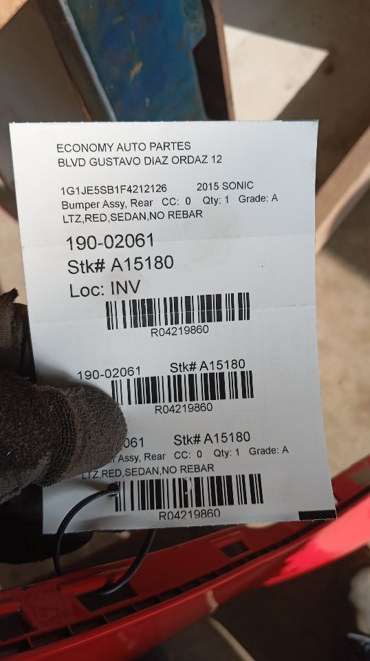 2015 SONIC General Motors Bumper Assy, Rear