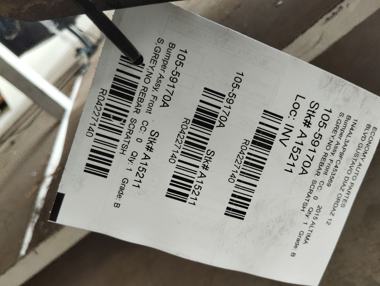 2015 Nissan ALTIMA Bumper Assy, Front