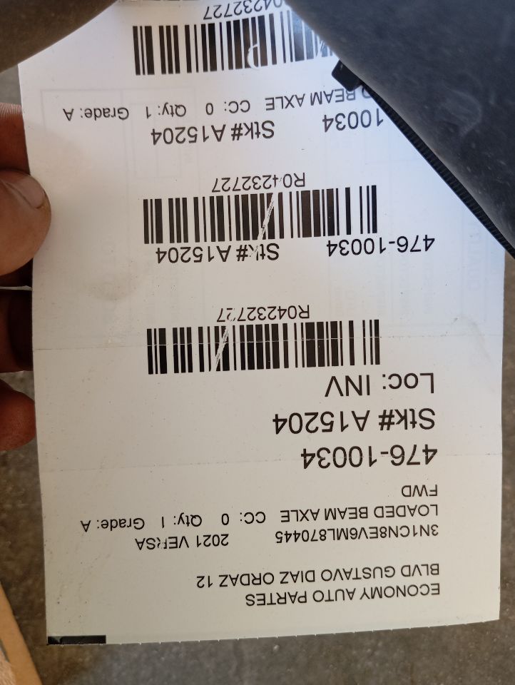 2021 Nissan VERSA Loaded Beam Axle