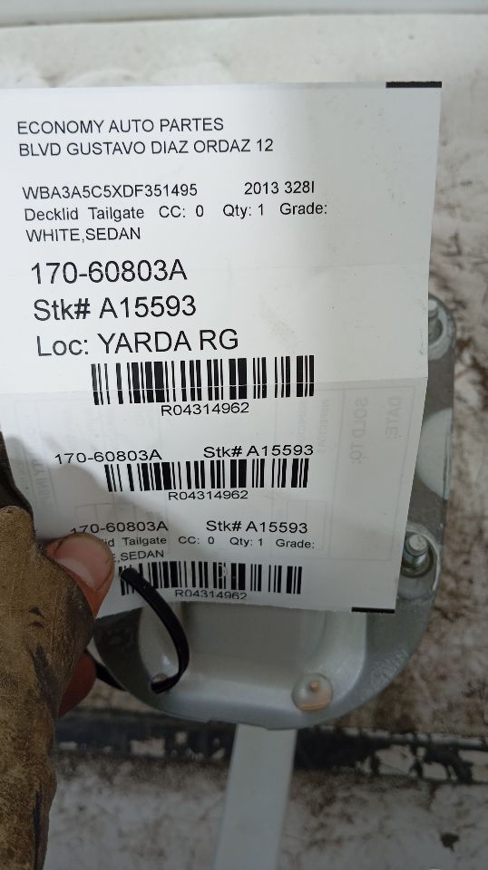 Decklid Tailgate for 2012 BMW BMW 320i (Sdn, Canada market) rear view camera and other applications