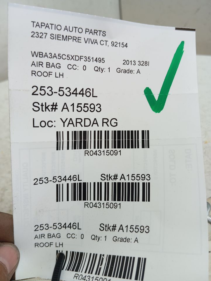 Air Bag for 2012 BMW BMW 320i (Sdn, Canada market) driver roof and other applications