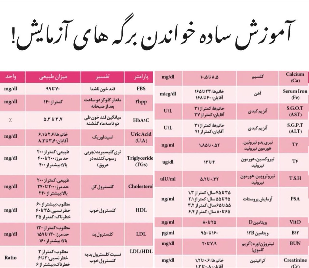 خواندن جواب آزمایش چکاپ کامل pdf