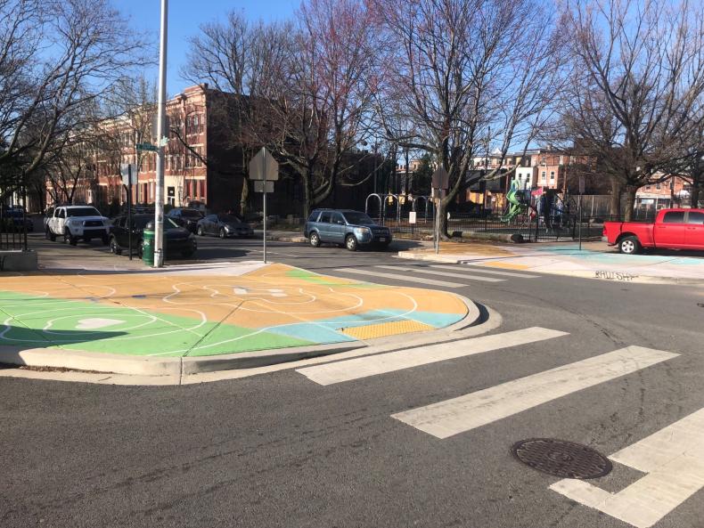 A brightly painted sidewalk