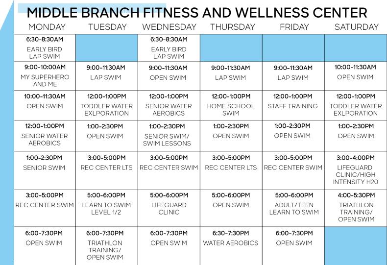 Middle Branch Fitness and Wellness Center's indoor pool schedule