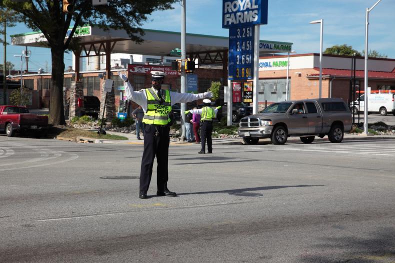 Crossing guards at an intersection