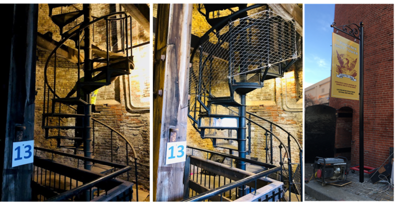 Shot Tower stairs before and after