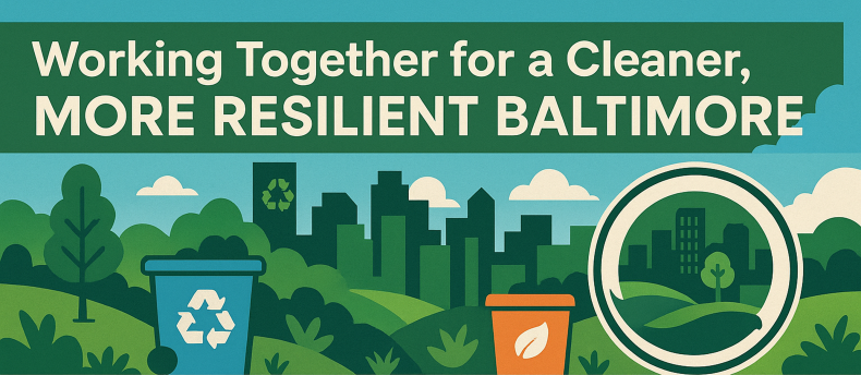 zero waste banner with a landscape of the city in green