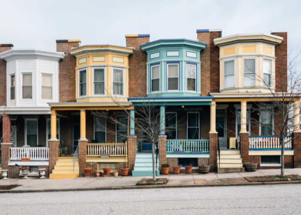 Colorful rows homes in Baltimore