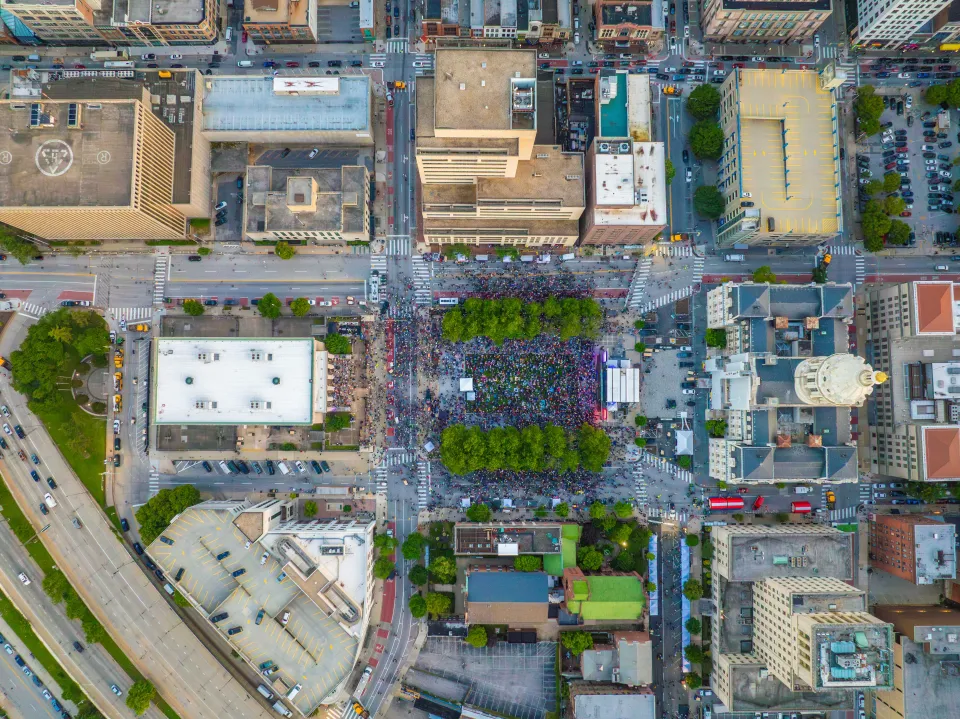 Bird's eye view of city streets