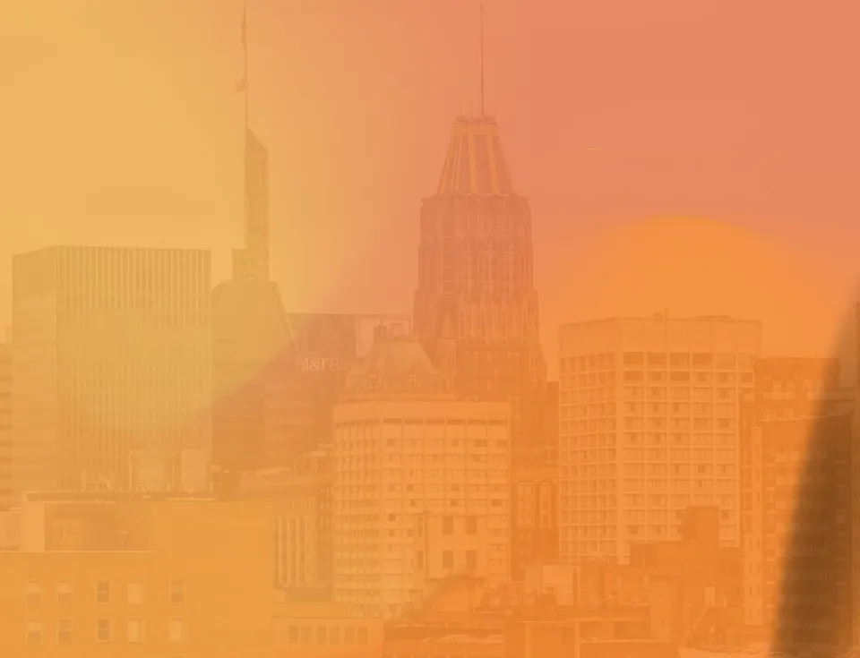 A red and orange hazy picture of Baltimore City