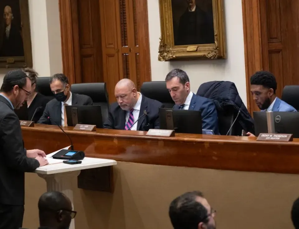 The five member Baltimore City Board of Estimates meets in City Hall 