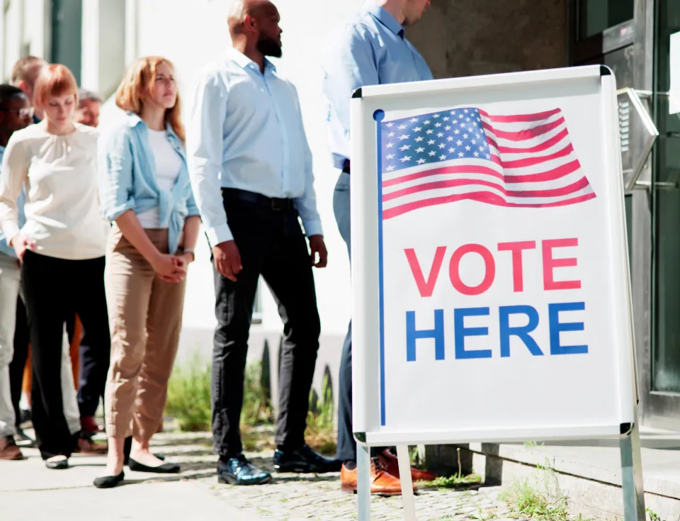 Line of people waiting to vote