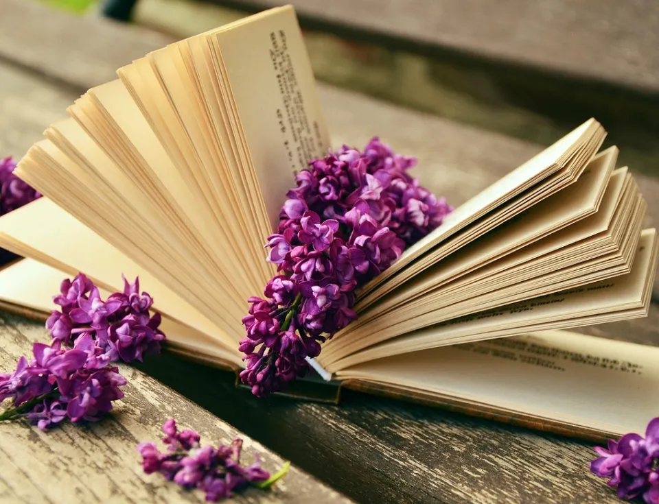 Book with purple flowers 1280