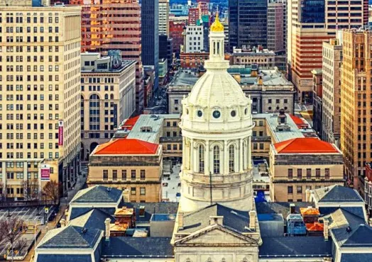 Photo of city hall rooftop.