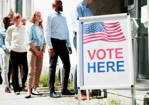 Line of people waiting to vote