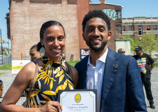 Mayor with Grant receipient