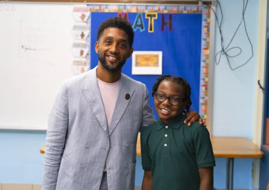 Mayor with student on Back to School Day