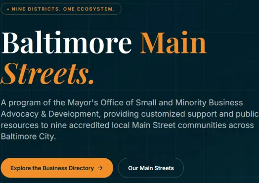 Baltimore Main Street website front page 