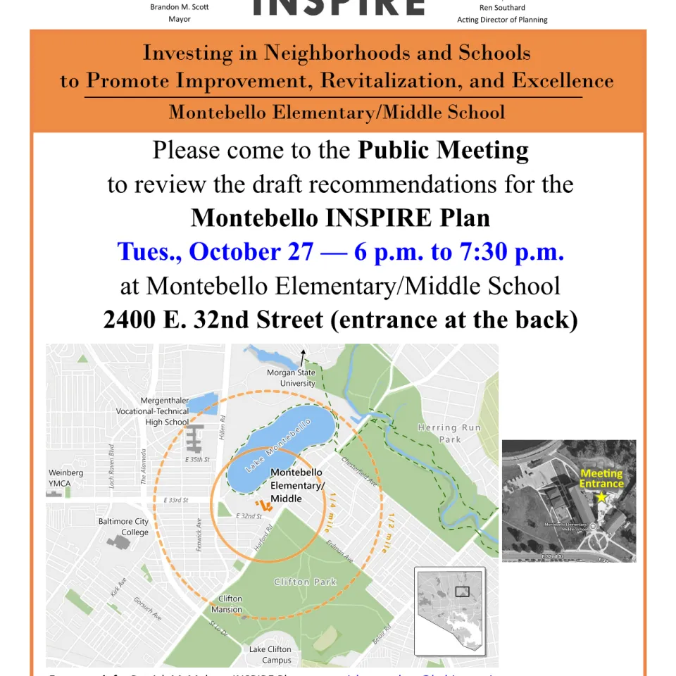 Public Meeting Flyer for Montebello INSPIRE Plan 