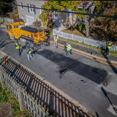 truck on street in neightborhood