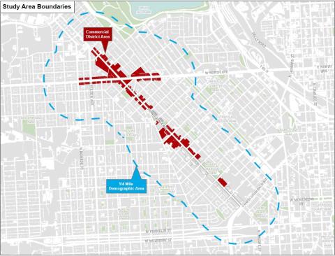 Map of Baltimore's Pennsylvania and West North Avenue commercial corrido